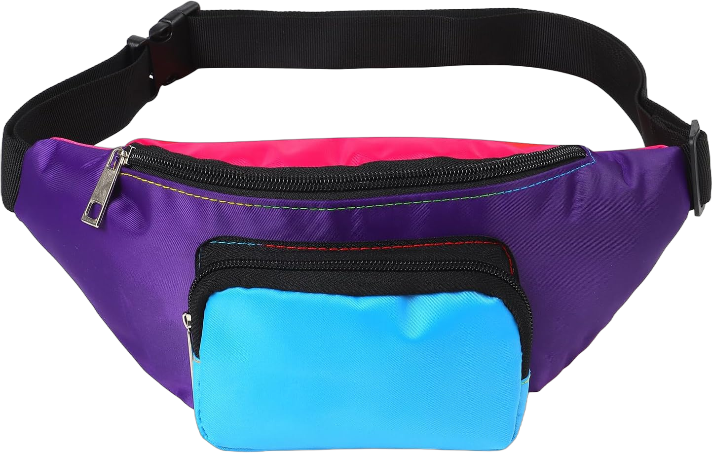 Neon Retro 80s Fanny Pack for Women Men Kids Belt Bags 80s Accessories 90s Costumes for Women Party Travel Festival Vintage Rave Accessories Plus Size Belt Bag Purple Bottom+Pink+Blue