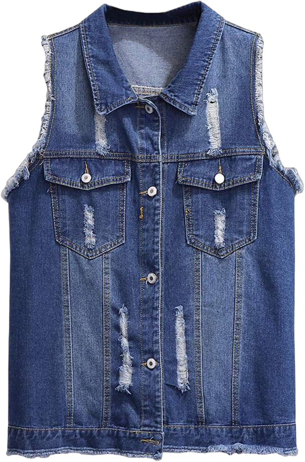 SCOFEEL Women's Ripped Denim Vest Button Downs Sleeveless Jacket Plus Size with Fringe