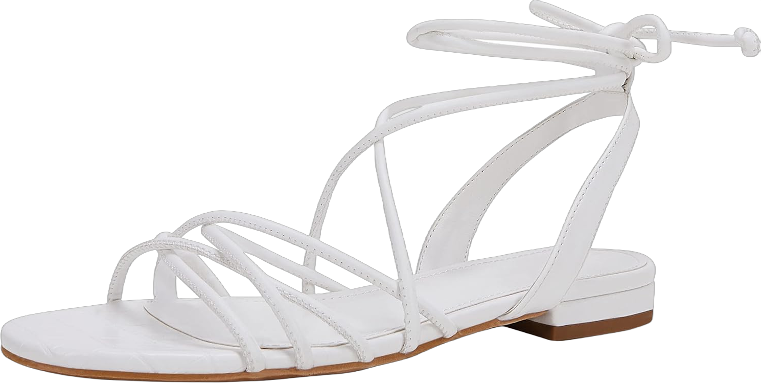 Ermonn Women's Lace-up Flat Sandals Strappy Open Toe Slingback CrissCross Casual Summer Slides 8.5 White