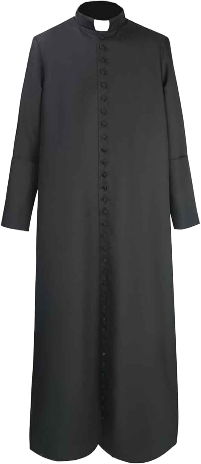 Men's Clergy Robes Priest Robe with 33 Button Cassocks Priest Pastor Robes Preacher Christian Costume Small Black