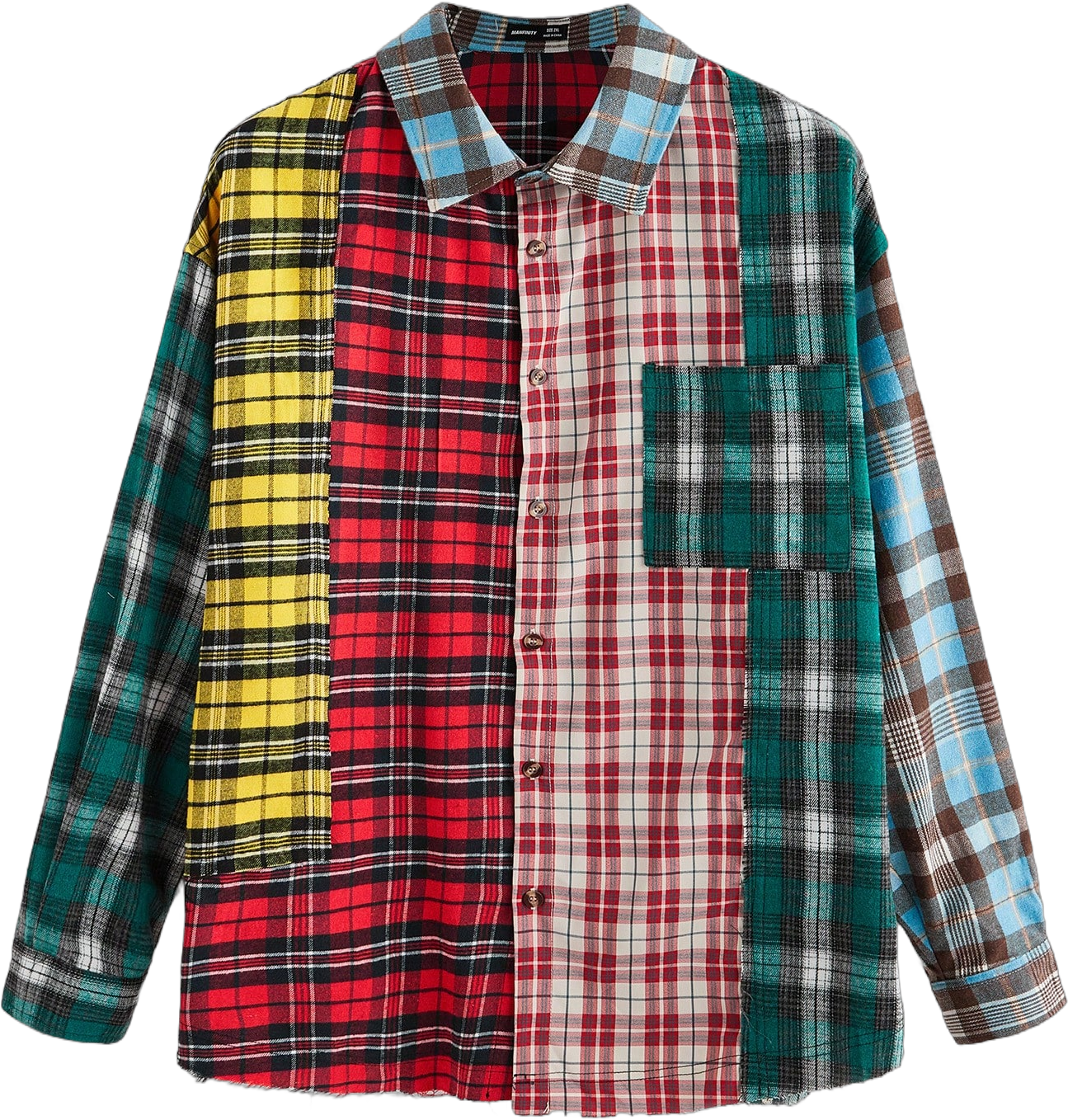 Manfinity CozeMod Plus Size Men's Loose Fit Plaid Long Sleeve Woven Shirt