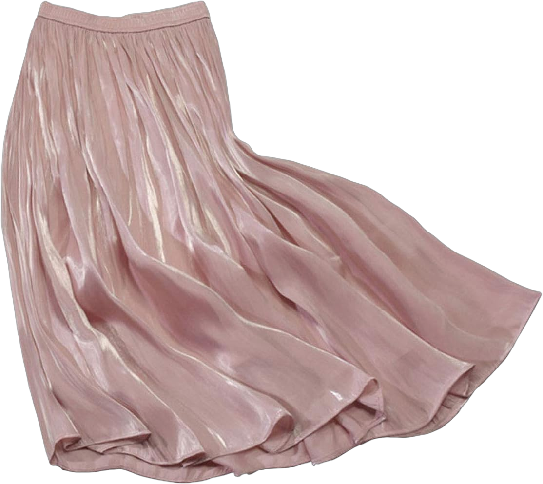 CHARTOU Womens Silky Lustrous Elastic Waist Pleated Accordion Midi Long Skirts One Size Pink