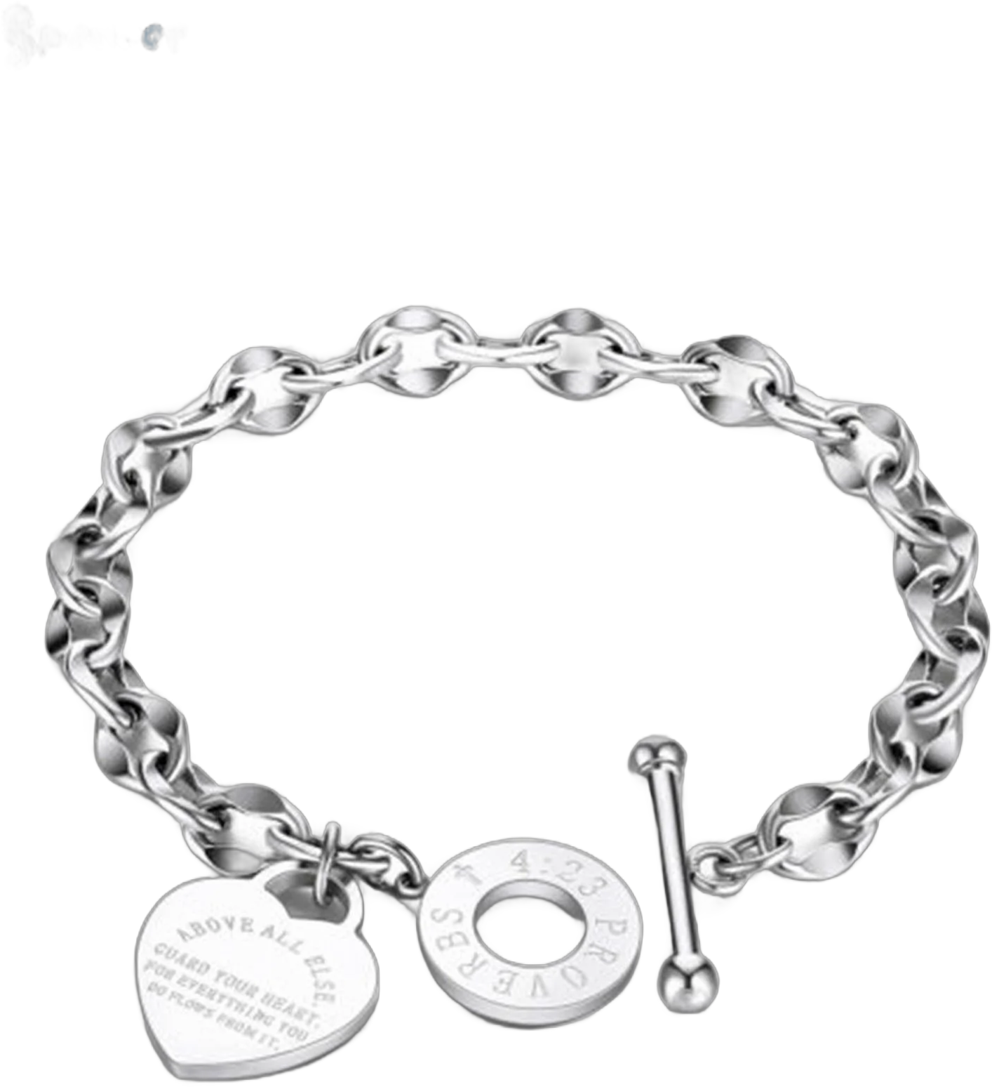 Spencer Stainless Steel Love Heart Charm Bracelet Link Chain Bangle Gift for Women Girl (Silver)