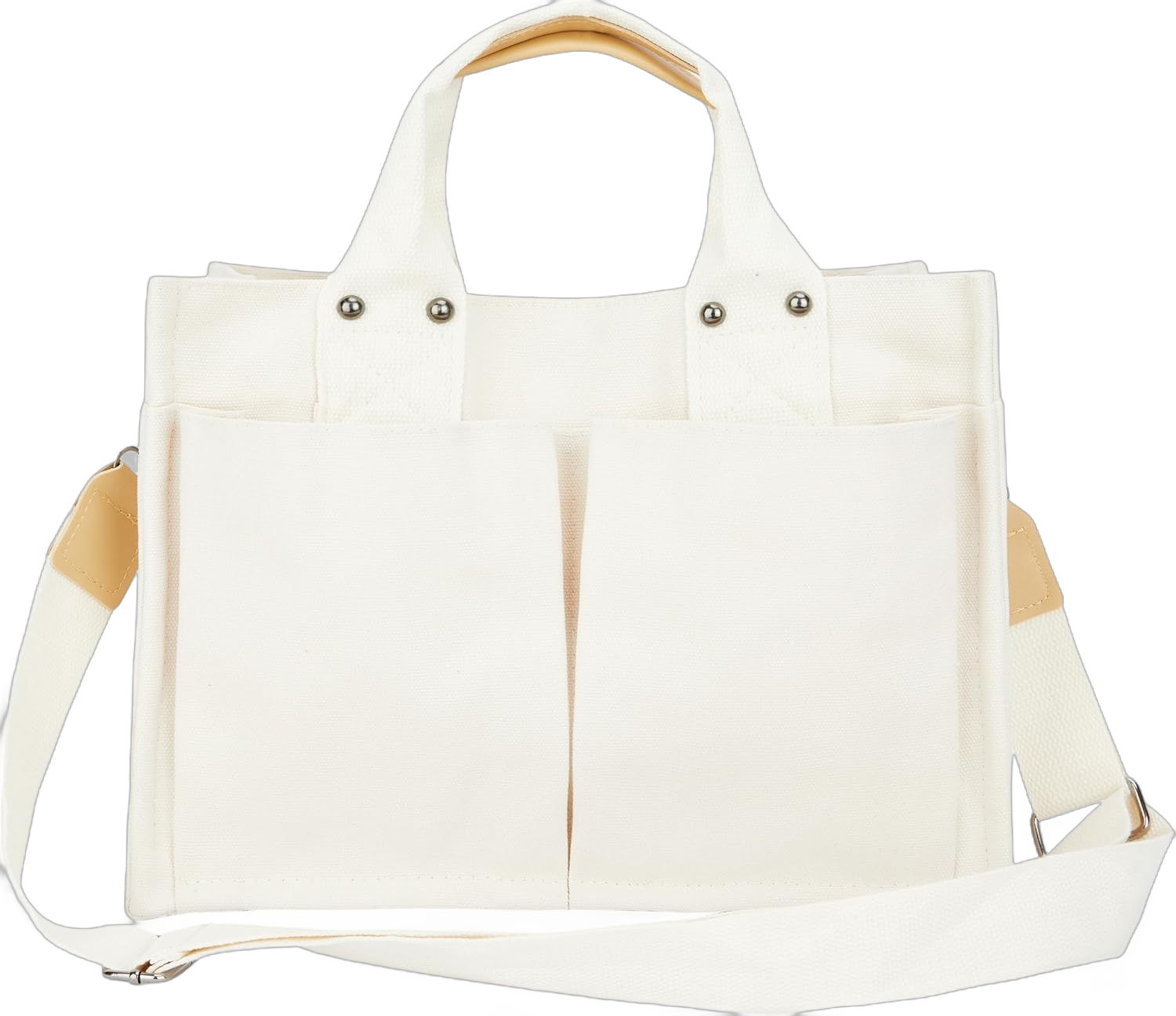 Simple and Fashionable Multi Pocket Canvas Tote Bags for Women White