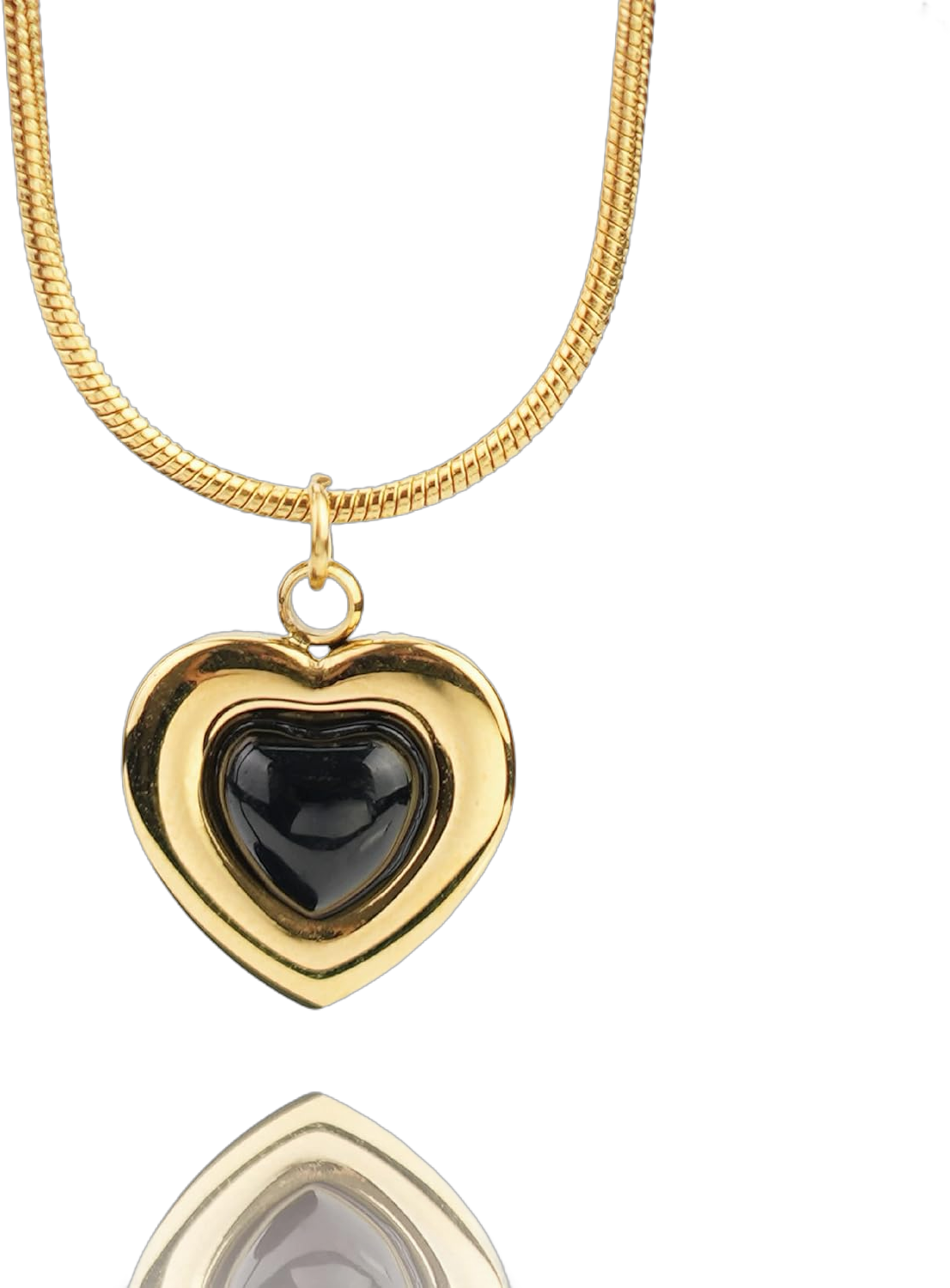 16" Handmade 18K Gold Plated Vintage Heart Black Onyx Pendant Necklace, Heart black glaze energy healing crystal pendant necklace jewelry, Inspirational Gifts for Women, Mom, Sister Heart Silver