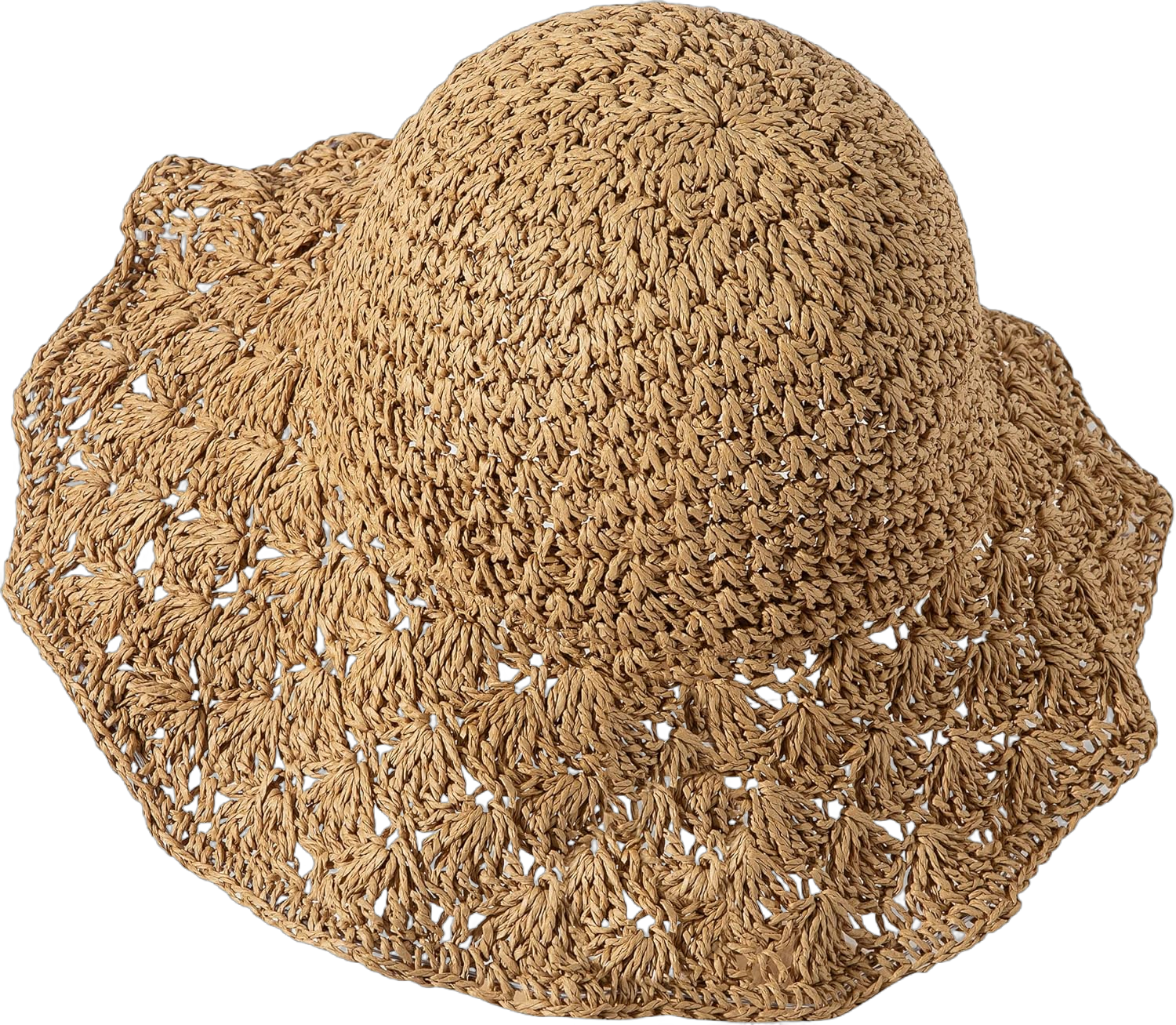 Lanzom Womens Ladies Straw Hat Wide Brim Beach Sun Cap Foldable Large Floppy Braided Sun Hat for Travel (Khaki)