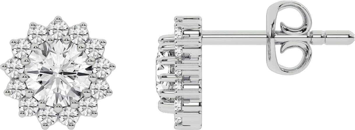 Lab Grown Starburst Diamond Stud Earrings | 10K White Gold 1-1 1/2 CT. TW. Diamond Earrings for Women | Ideal Gift for Her 1 CTTW
