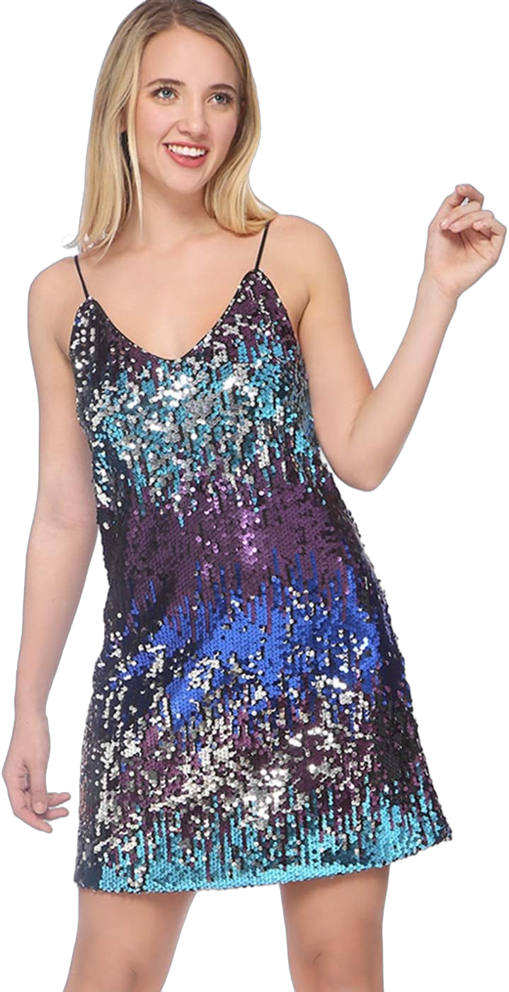 Anna-Kaci Women's V Neck Sleeveless Gradient Sequin Stretchy Mini Party Clubwear Dress X-Large Midnight