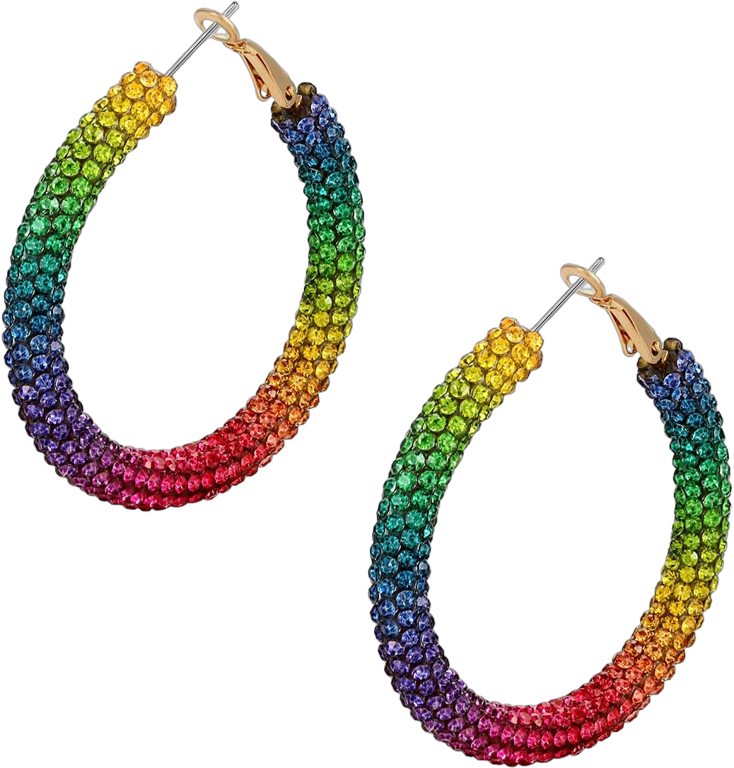 Boderier Hoop Earrings Bohemian Rainbow Leopard Sparkle Pave Crystal Rhinestone Wrapped Hoop Earrings for Women