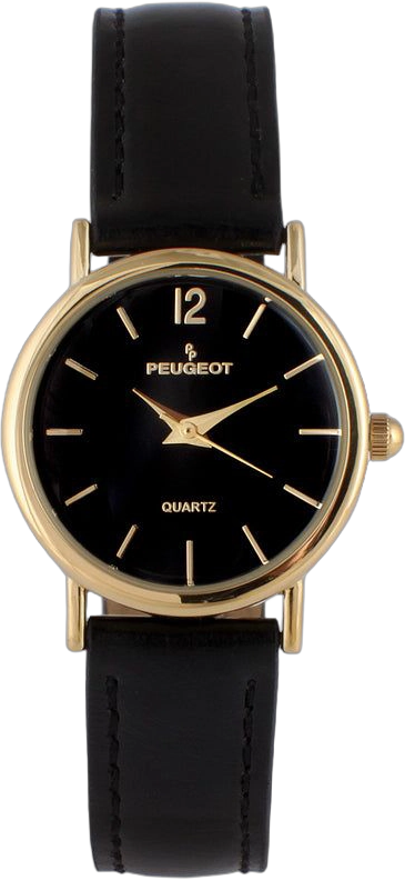 Peugeot Women's Classic Easy Read Black Watch with Black Leather Strap