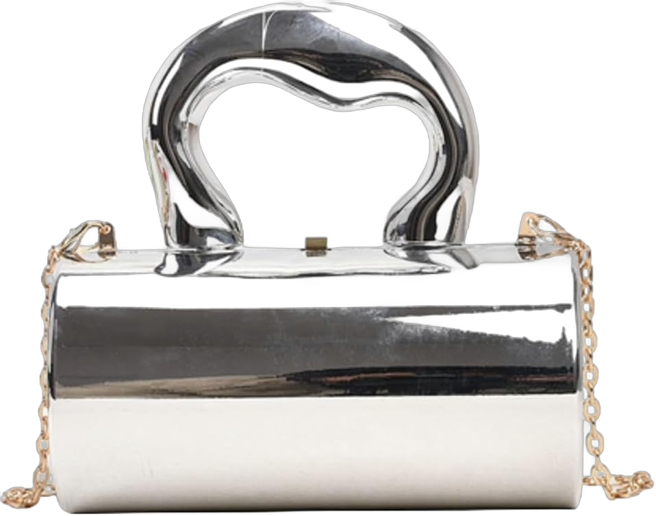 Niction Acrylic Evening Clutch Women Chic Metal Purses Shiny Barrel-Shaped Handbag Crossbody Bag for Wedding Parties 2024 Silver