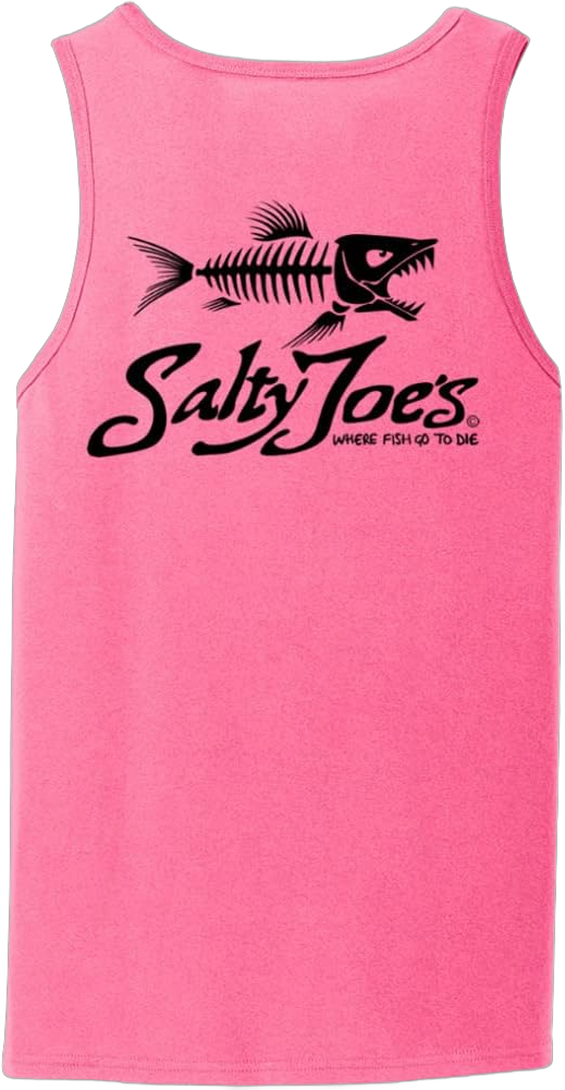 SALTY JOES Mens Graphic Logo Collection Heavyweight Cotton Tank Tops in S-4XL Medium Neon Pink / Skeleton Fish Logo