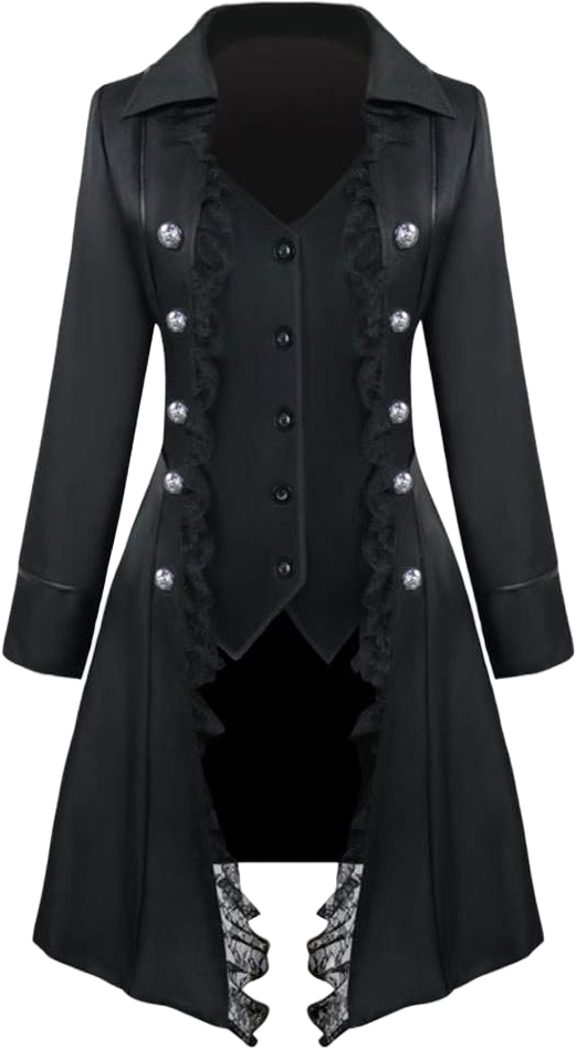 Women's Steampunk Trench Coats with Lace Trim Long Sleeve Vampire Cosplay Lapel Long Winter Jacket Halloween Costume Small Black