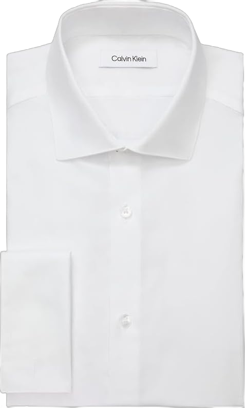 Calvin Klein Men's Dress Shirt Slim Fit Non Iron Solid French Cuff 16.5" Neck 32"-33" Sleeve White