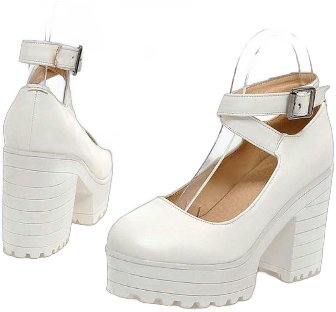 Women's Vintage Platform Mary Janes Chunky High Heel Dress Shoes Crisscorss Ankle Buckle Pumps 6 White