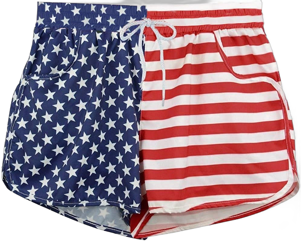 4th of July Women‘s Summer American Flag Stars Stripes Printed Red White Blue Swim Board Shorts Large 1