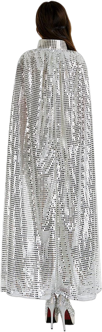 MioCloth Halloween Party Festival Magic Cosplay Sequin Costume Cloak Cape Robe Outwear Silver