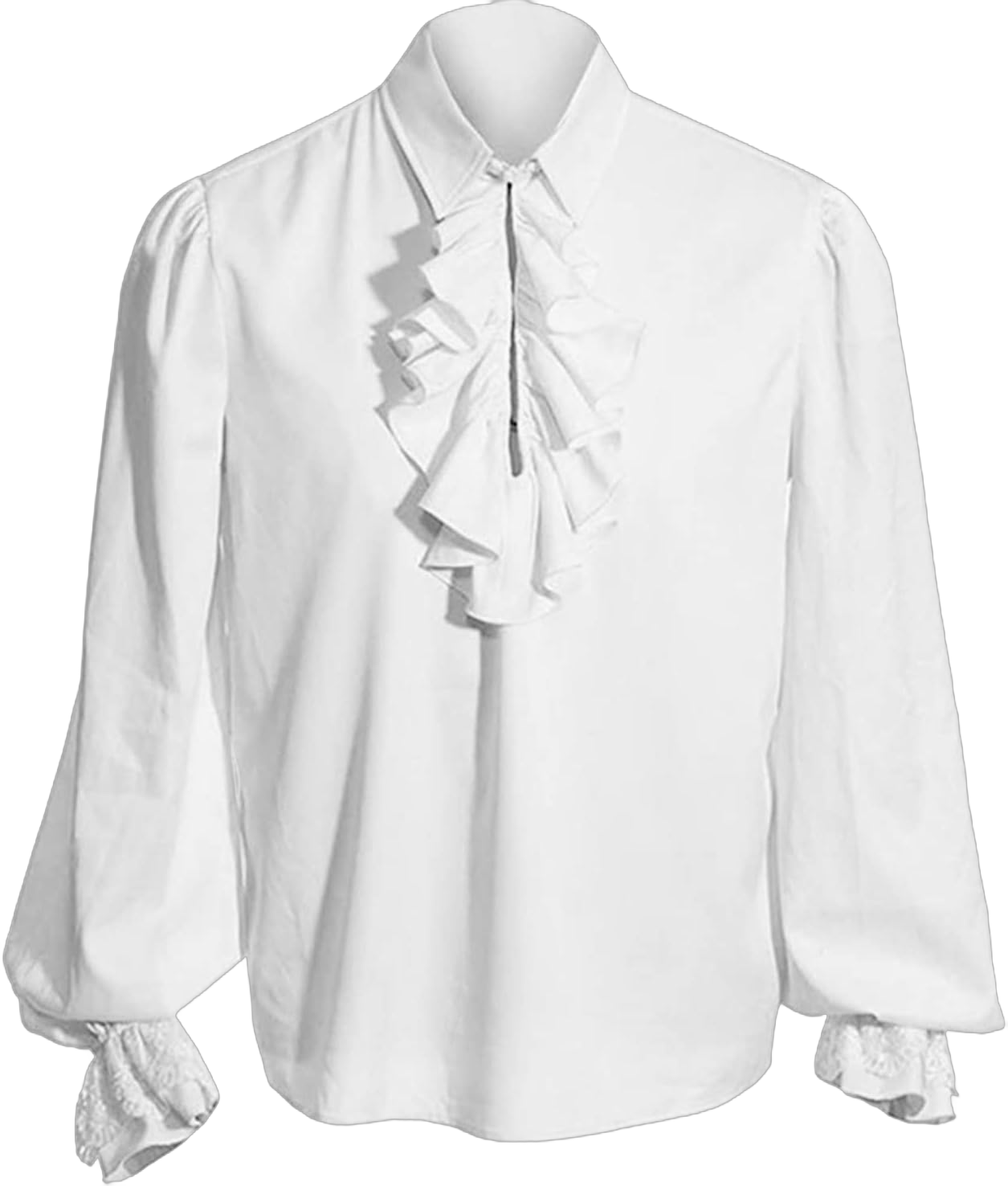 Men's Pirate Shirt Renaissance Ruffle Victorian Steampunk Vampire Poet Shirts Medieval Gothic Lace Costume White Medium