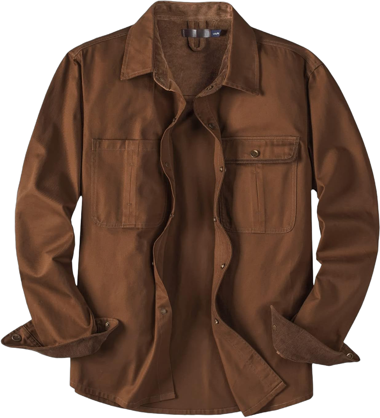 Parise Casual Washed Cotton Shirt Jacket for Men Pocketed Lightweight Lapel Collared Long Sleeve Button Down Shacket Workwear Brown Small