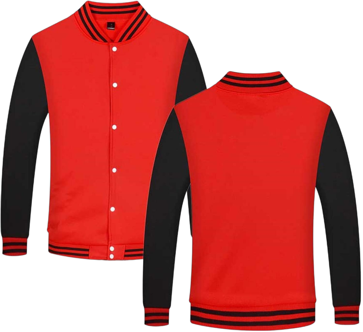 BAICAIYU Women's Baseball Varsity Jacket Lightweight Jacket Unisex Casual Bomber Coat Long Sleeved Button Fashion Red Black X-Small