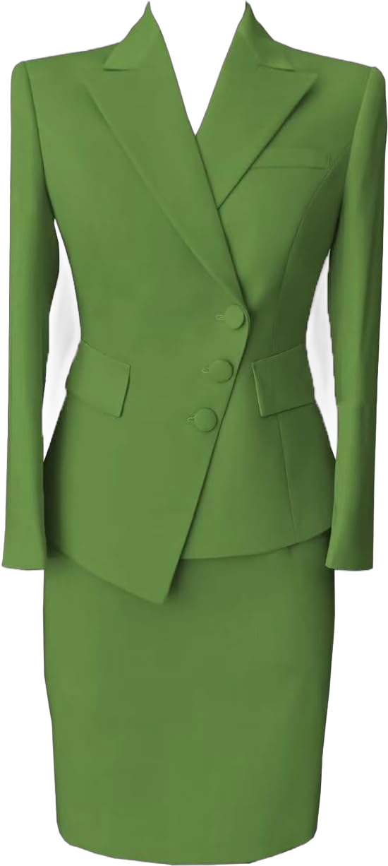 Women's 2 Piece Skirt Suit Lady Business Blazer Set Long Sleeve Slim Fit Jacket and Pencil Skirt Olive Green 6