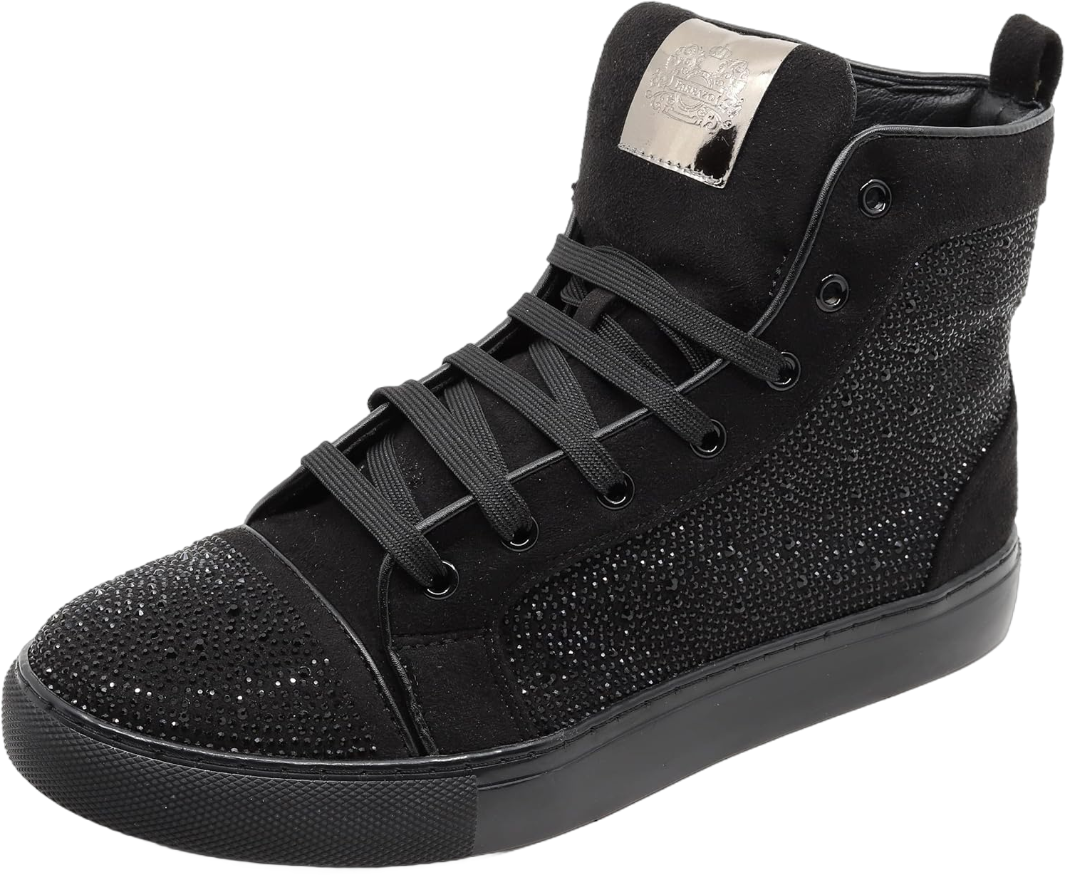 Men's High Top Crystal Shimmer Rhinestone Flat Fashion Casual Sneakers Shoes SNK-07 10.5 Black