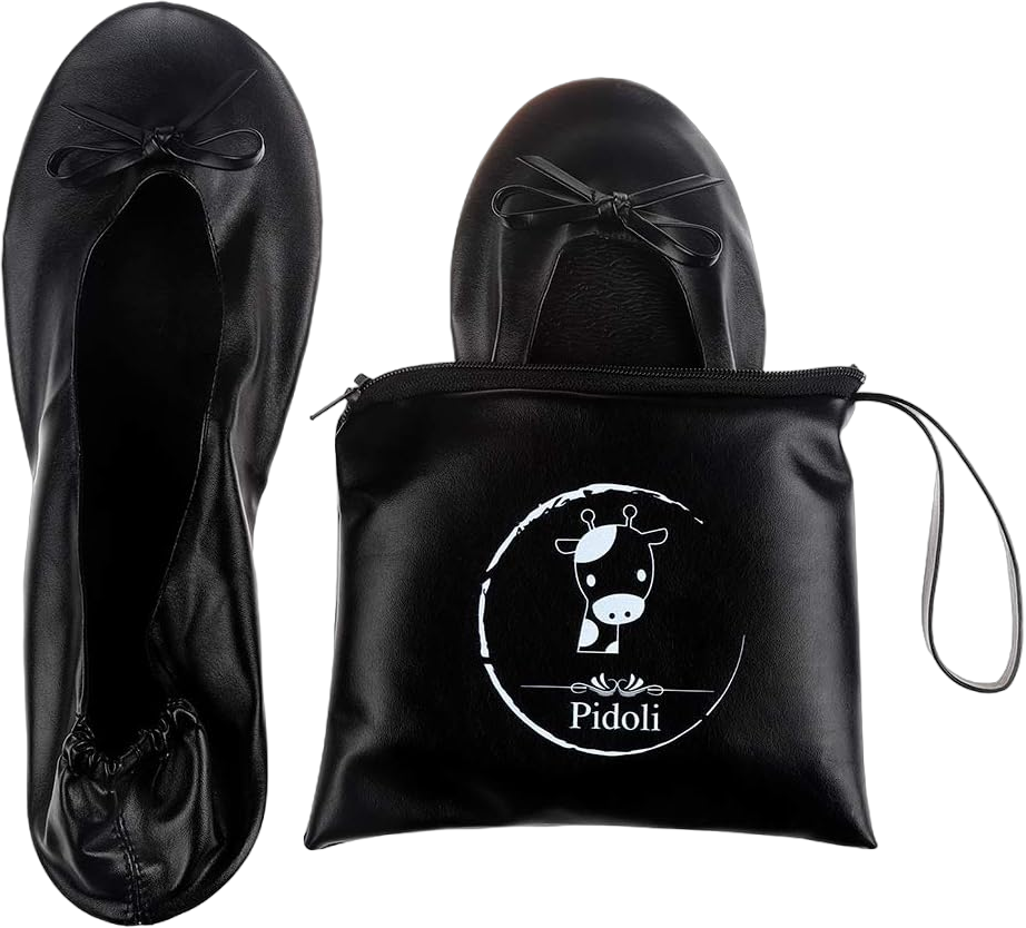 Ballet Flats Shoes -Women's Foldable Portable Travel Roll Up Shoes with Pouch 6.5 Black