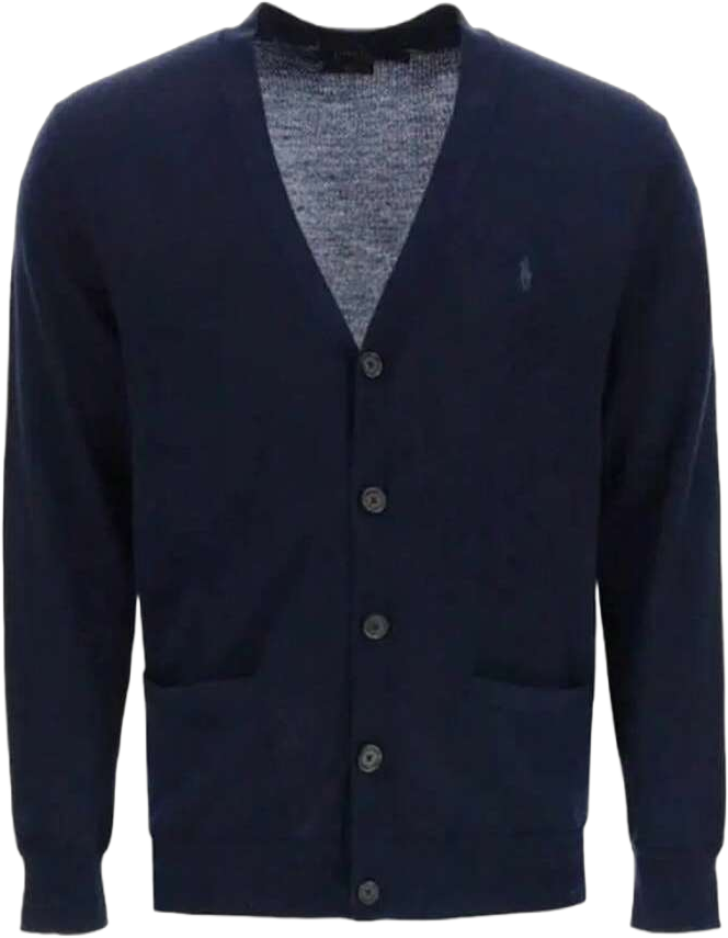 Polo Ralph Lauren Men's Logo V-Neck Wool Cardigan Navy