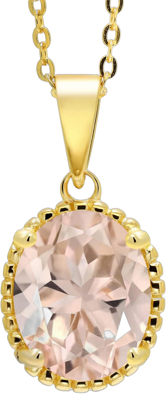 Gem Stone King 11X9MM Oval Gemstone Birthstone Pendant Necklace | 925 Sterling Silver | Solitaire Necklace For Women | With 18 Inch Chain | Fine Jewelry Gifts for Her Mom Women Wife Morganite Peach Mystic Quartz Yellow Gold