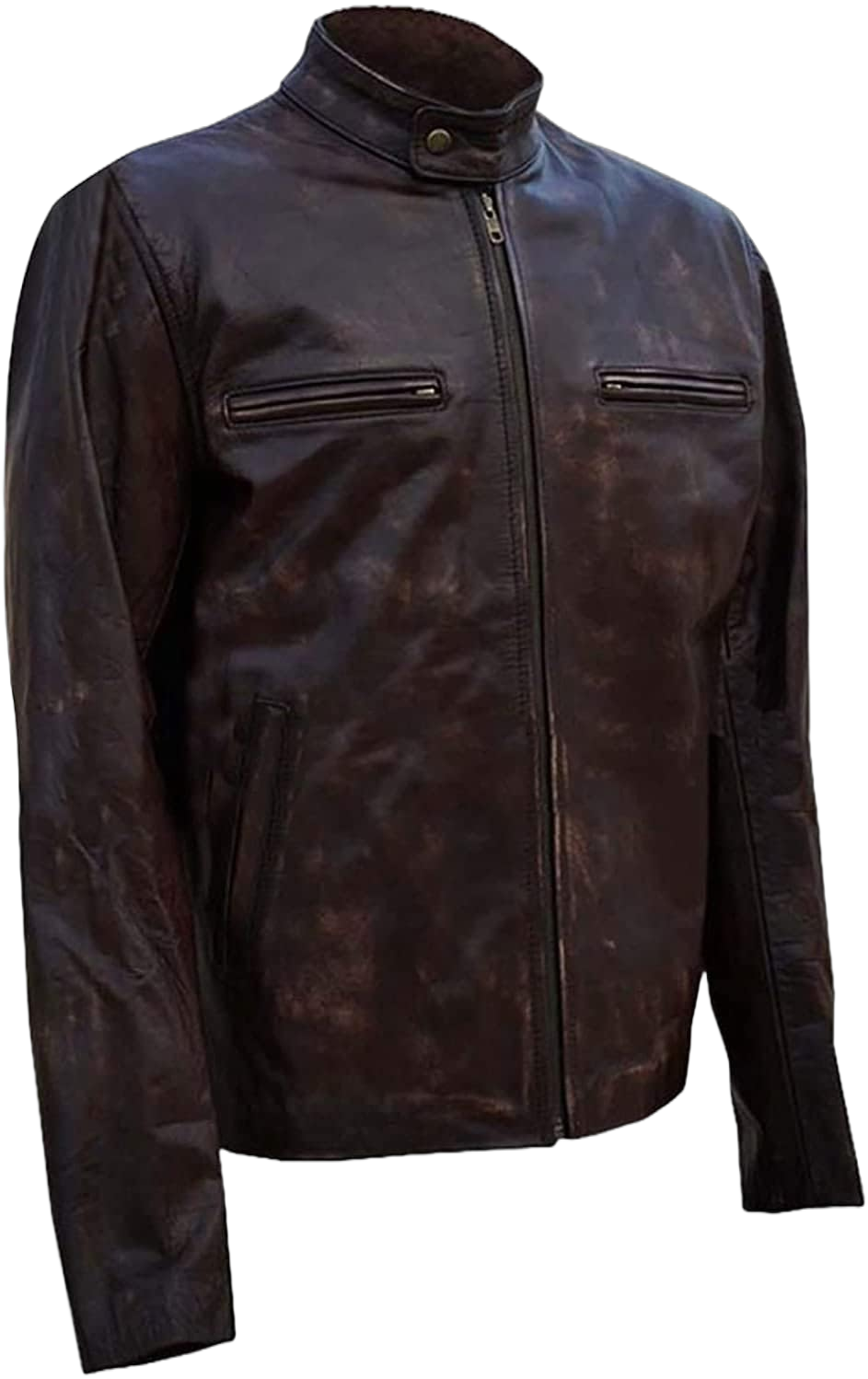 Men's Chicago PD Sergeant Hank Voight Distressed Brown Genuine Leather Motorcycle Biker Jacket Unisex Medium Distressed Brown