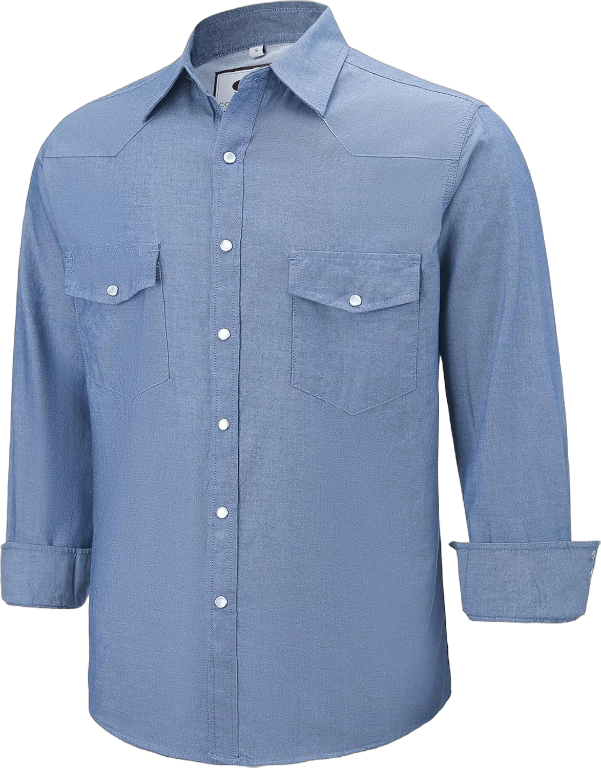 COEVALS CLUB Mens Denim Shirt Western Cowboy Work Pearl Snap Button up Long Sleeve Regular Fit Shirts Large 01 Dusty Blue