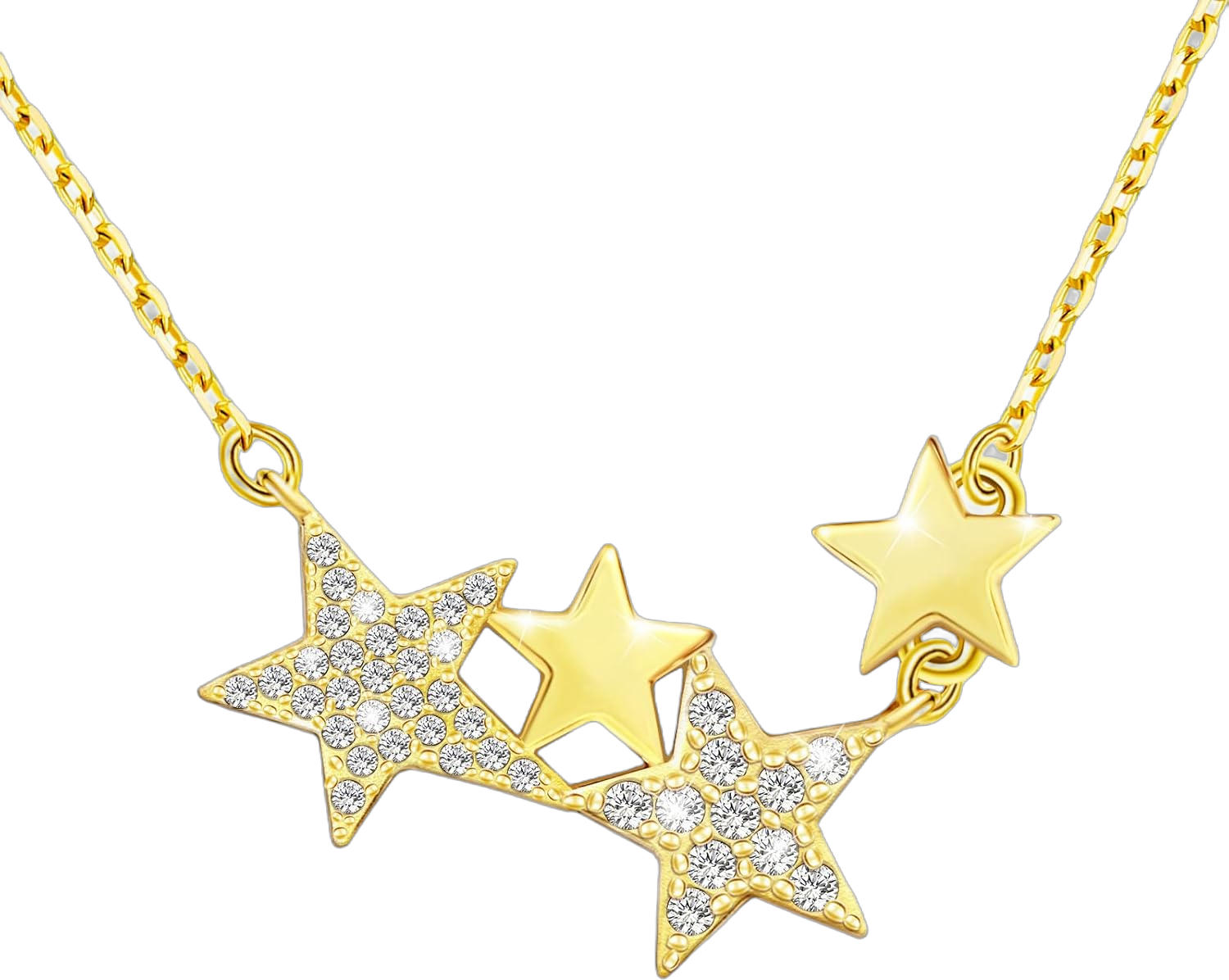 KITEENAL Star Necklace for Girls Women - Sterling Silver Adjustable Star-Shaped Pendant Necklace Cubic Zirconia Chain Hypoallergenic Minimalist Stars Charm Necklace for Teens Daughter Granddaughter Gold