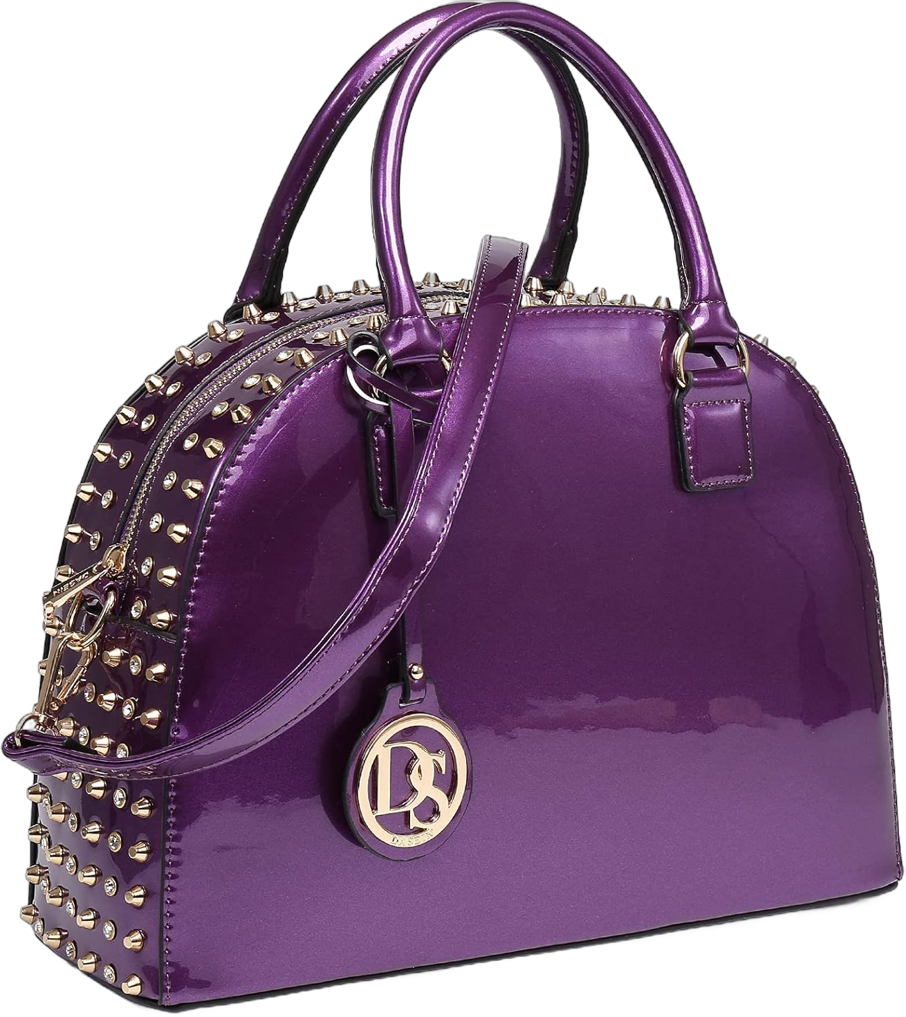 Dasein Women Patent Leather Purses Handbags Dome Satchel Purse Work Tote Structured Shoulder Bag with Long Strap Purple