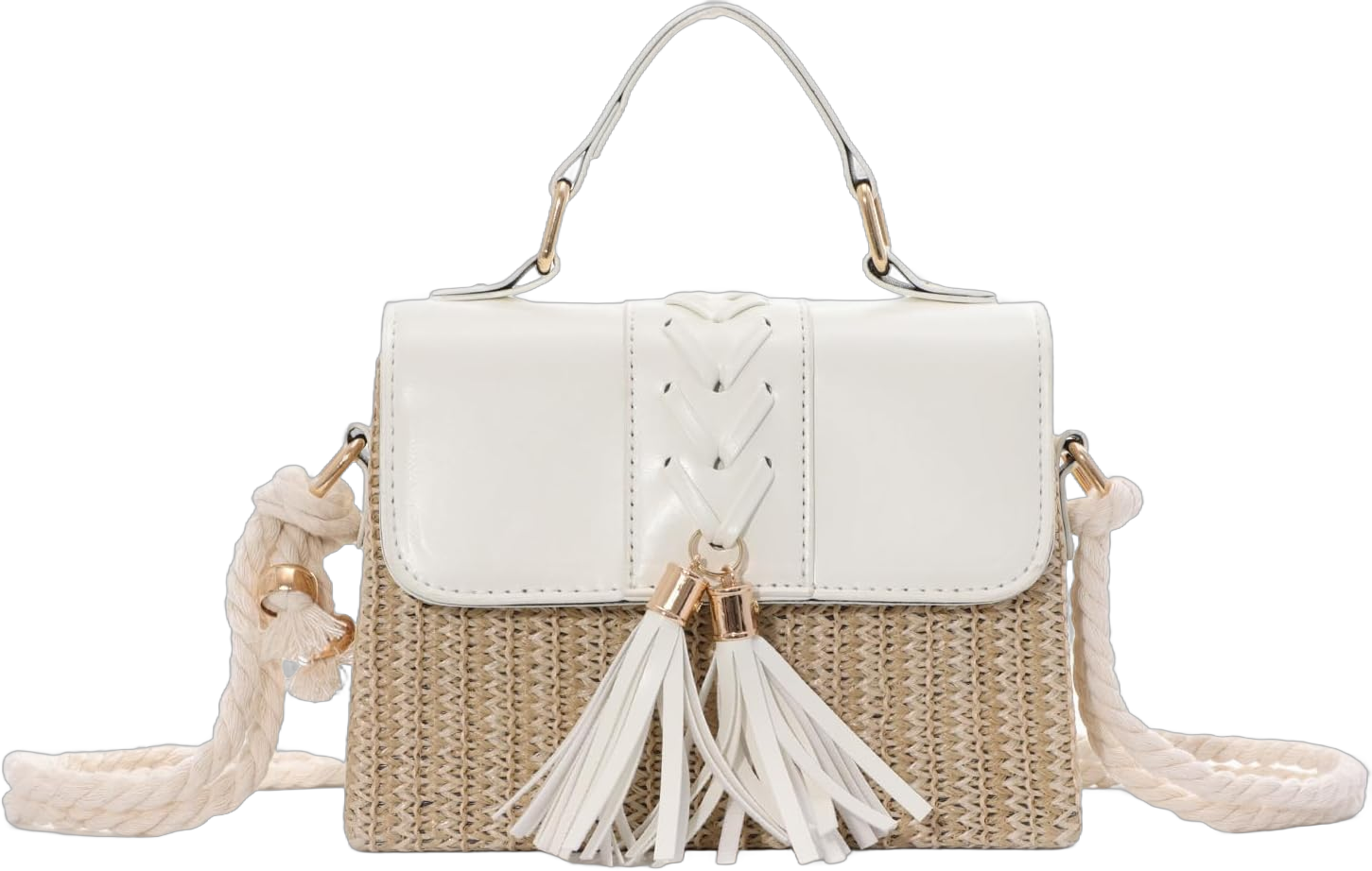 SUKUTU Straw Shoulder Bags for Women Crossbody Clutch Bag Woven Summer Beach Vacation Tassel Handbag White