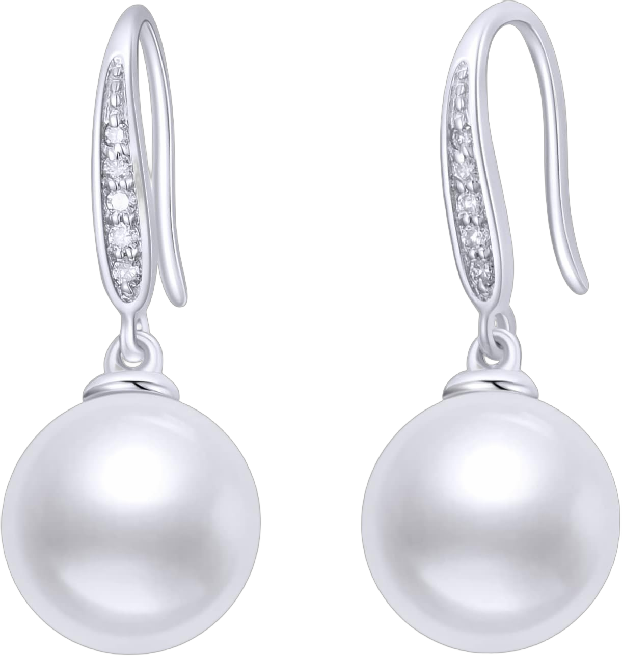 10k White Gold Diamond and Freshwater Cultured Pearl Dangle Earrings for Women