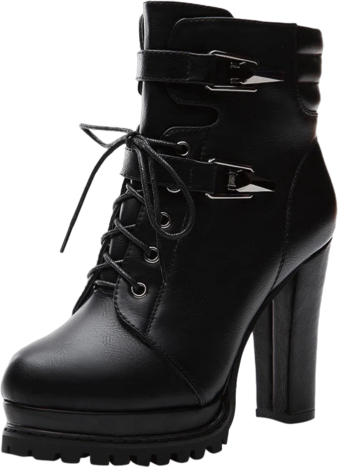 Oyedens Combat Boots for Women Vintage Gothic Black Leather Platform High Heels Dress Ankle Booties