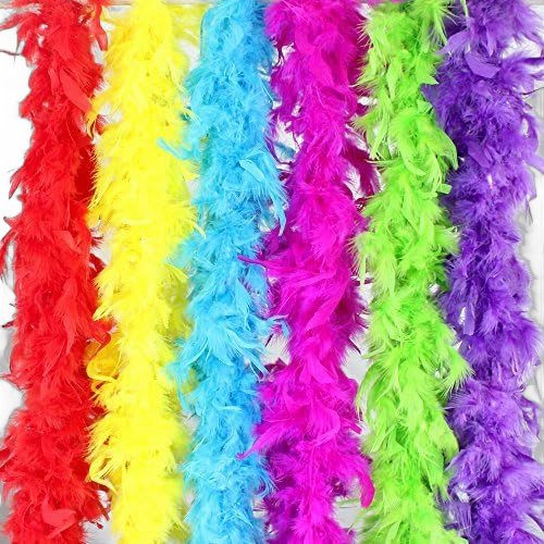 Coceca 6pcs 6.6ft Colorful Feather Boas for Women Girls Costume Dress Up Party Bulk Decoration