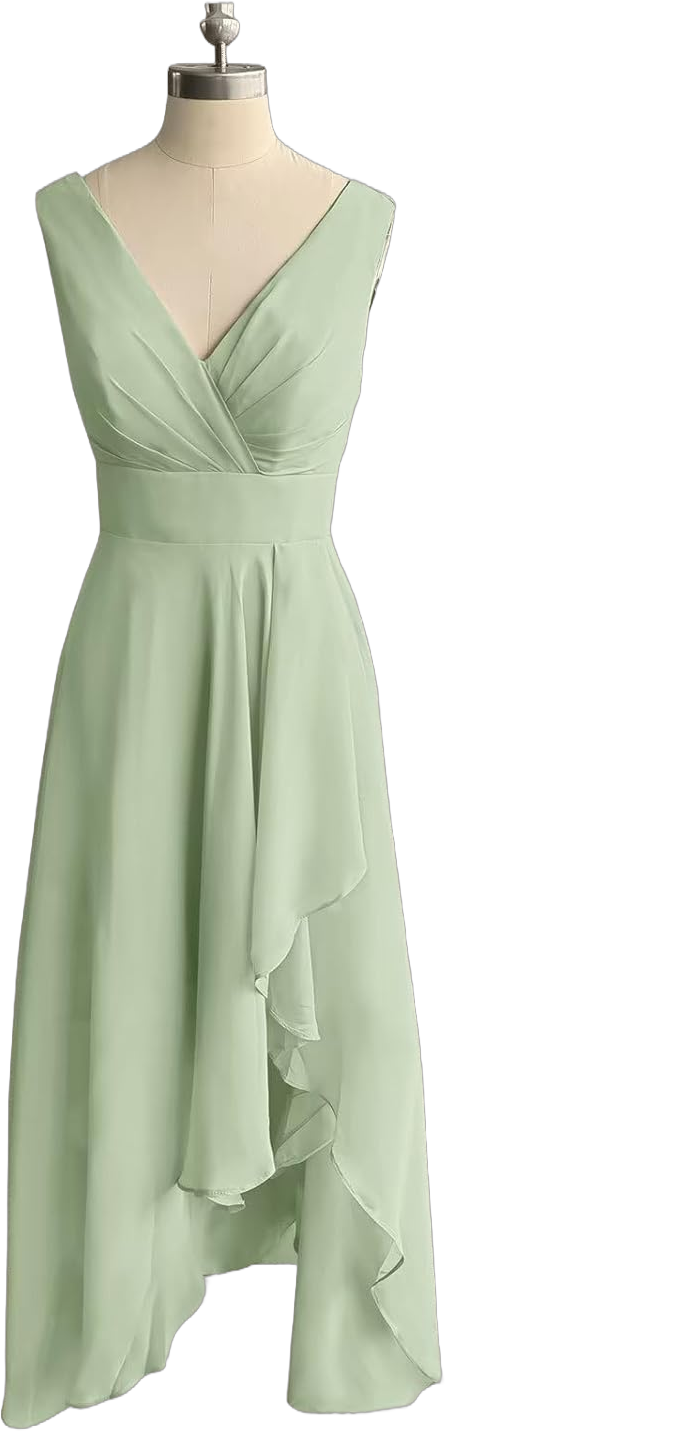 PYEFA Chiffon Bridesmaid Dresses for Wedding Women with Slit Ruffle V Neck Empire Waist Long Formal Dress 26 Plus Ivory