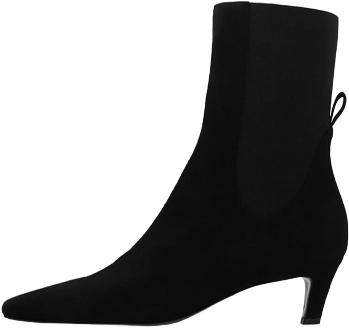 Milooey shoes Women's Square Toe Ankle Boots Comfy Kitten Low Heel Sock Short Booties Elastic Chelsea Boots Pull On Fall Dress Shoes Size 4-16 Us 8.5 Black Suede