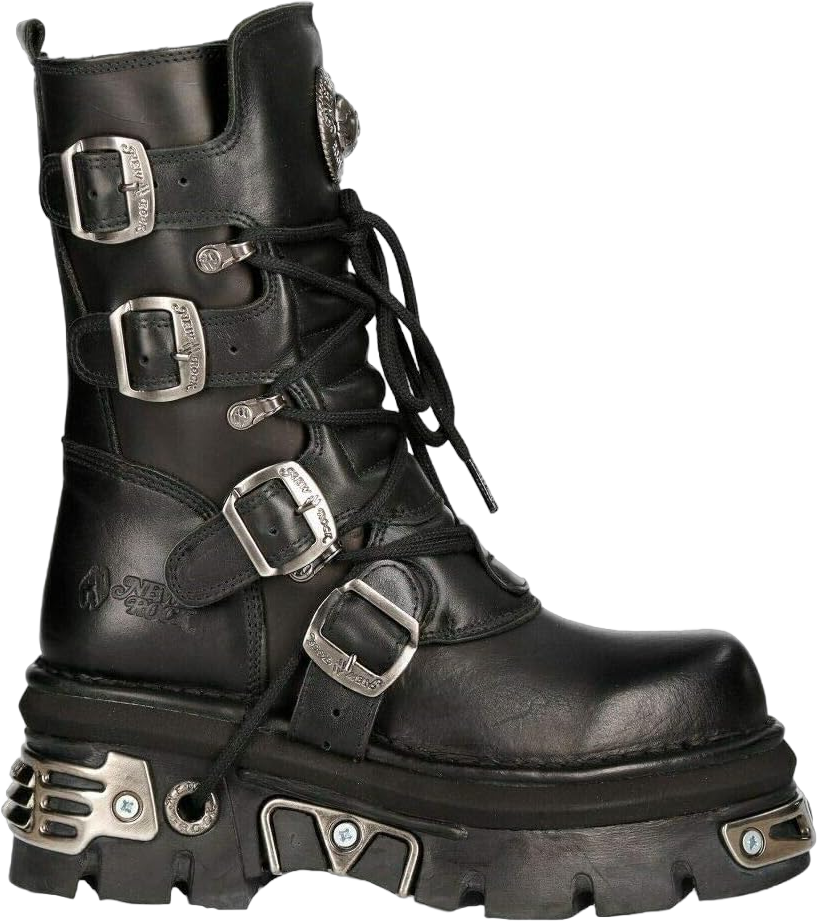 New Rock Unisex M.373-S4 Metallic Black 100% Leather Goth Biker Emo Fashion Reactor Boots 11 Black