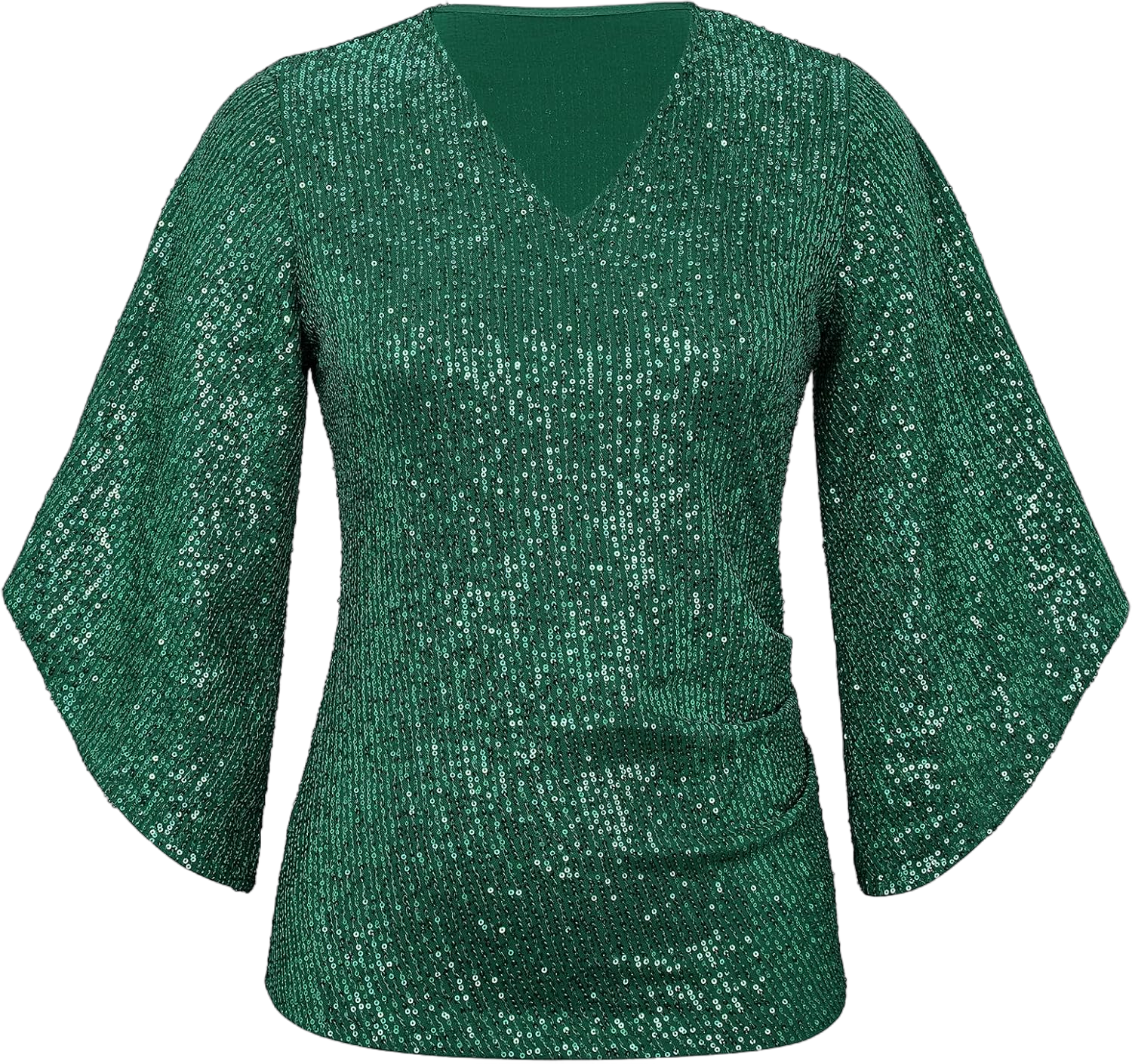 Sequin Tops for Women 3/4 Sleeve Blouse for Women Dressy Sparkly Tops V Neck Outfits for Party Glitter Tops Small Green