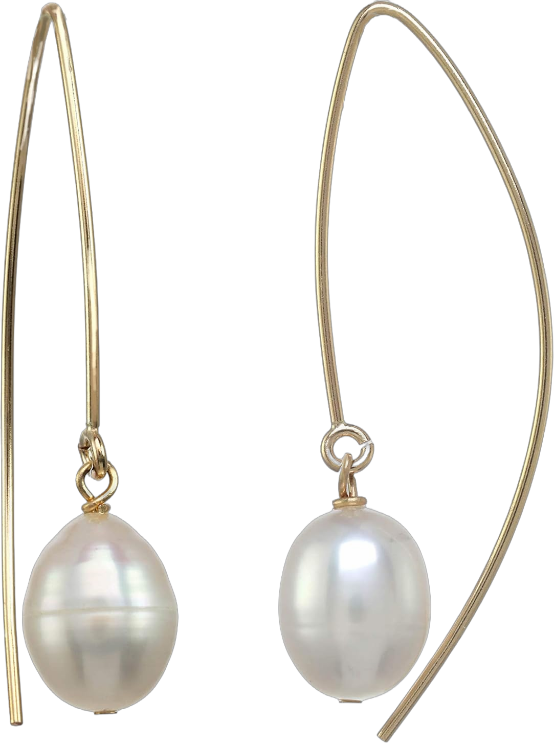 LTC Designs 14 k Gold Filled Marquise Hook Earrings with Cultured Rice White Freshwater Pearl Drops, 7.5-8 mm for Women, Men,and Friends. Great for Everyday Wear. Pearls or the June Birthstone.