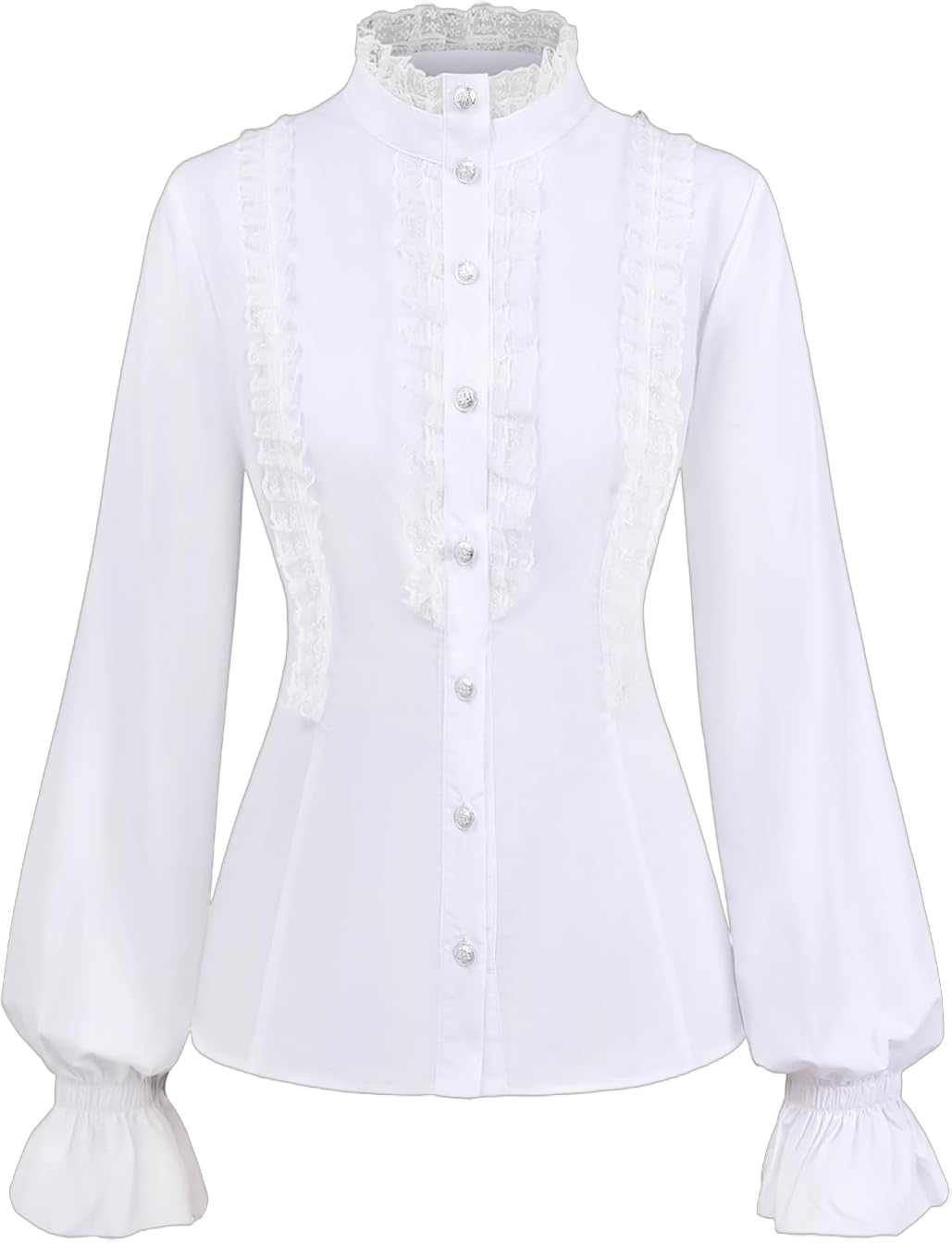 Rosegal Victorian Blouse Gothic Lolita Long Sleeves Lotus Ruffle Elegant Dressy Top Women Medieval Renaissance Pirate Shirt White_1 Large Plus