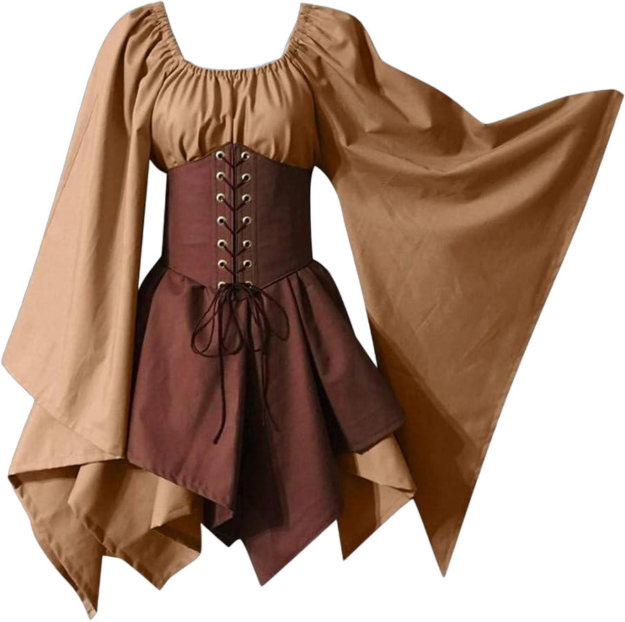 Medieval Renaissance Corset Dress Women Retro Irish Dresses Victorian Gothic Pirate Elf Costumes Halloween Cosplay Large Khaki