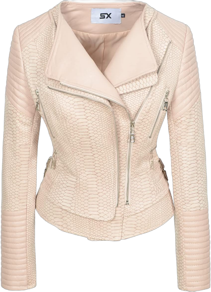 Fashion SX Womens Gothic Faux Suede Leather Jacket Long Sleeve Zipper Short Moto Biker Coat XX-Large Pink Snake Pattern