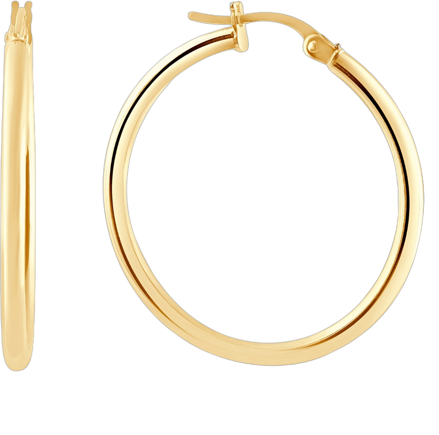 Pompeii3 14k Yellow Gold 2mm Designer Hoops Women's Earrings 1" Tall 1.25grams