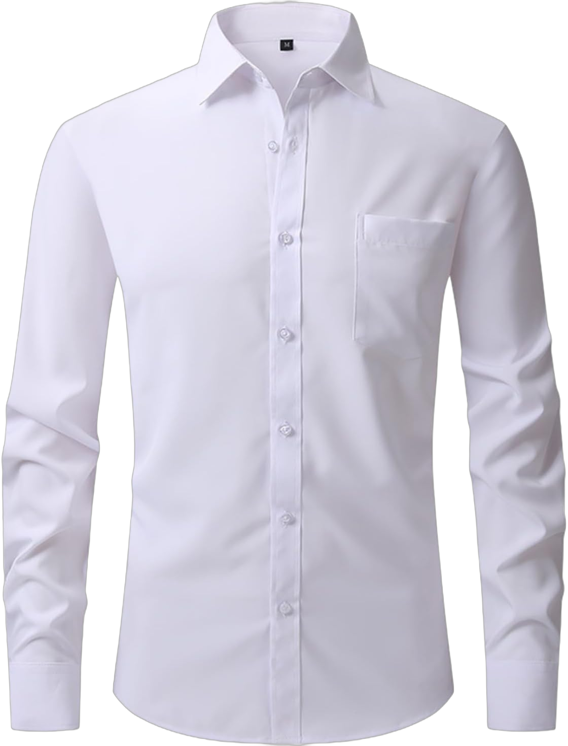 Men's Dress Shirts Classic Long Sleeve Formal Business Solid Shirt Casual Button Down Shirt with Pocket Small White