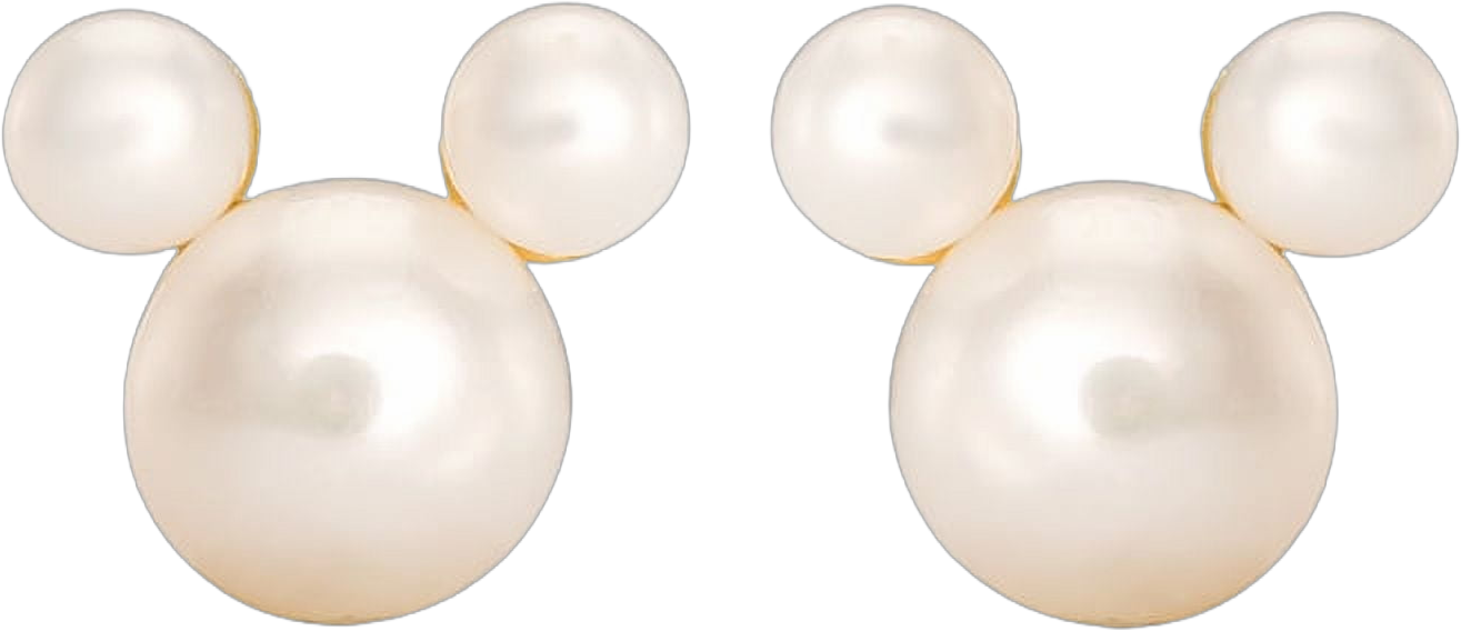 Disney- Women's  Mickey Mouse 10kt Gold Freshwater Cultured Pearl Stud Earrings