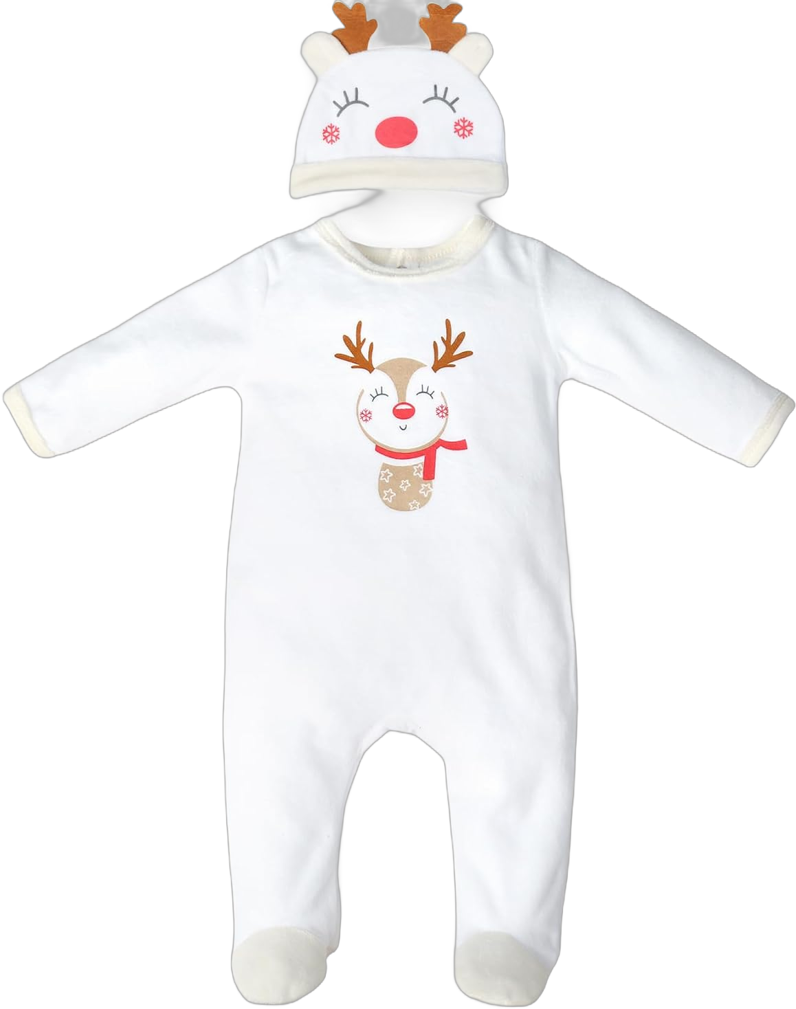 Newborn Unisex Baby Winter Footie Velvet Long Sleeve Romper Festival Outfit for Christmas Halloween 6-9 Months Reindeer(red Scarf)