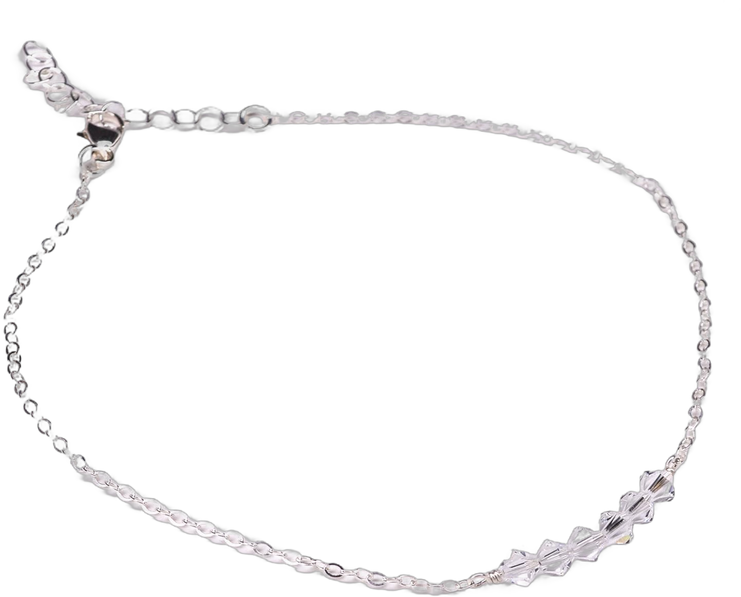 LeSilveStone Sterling silver anklet embelished with crystals from Swarovski®, adjustable chain ankle bracelet for women, simple dainty minimalist beach jewelry - Handcrafted in the USA.